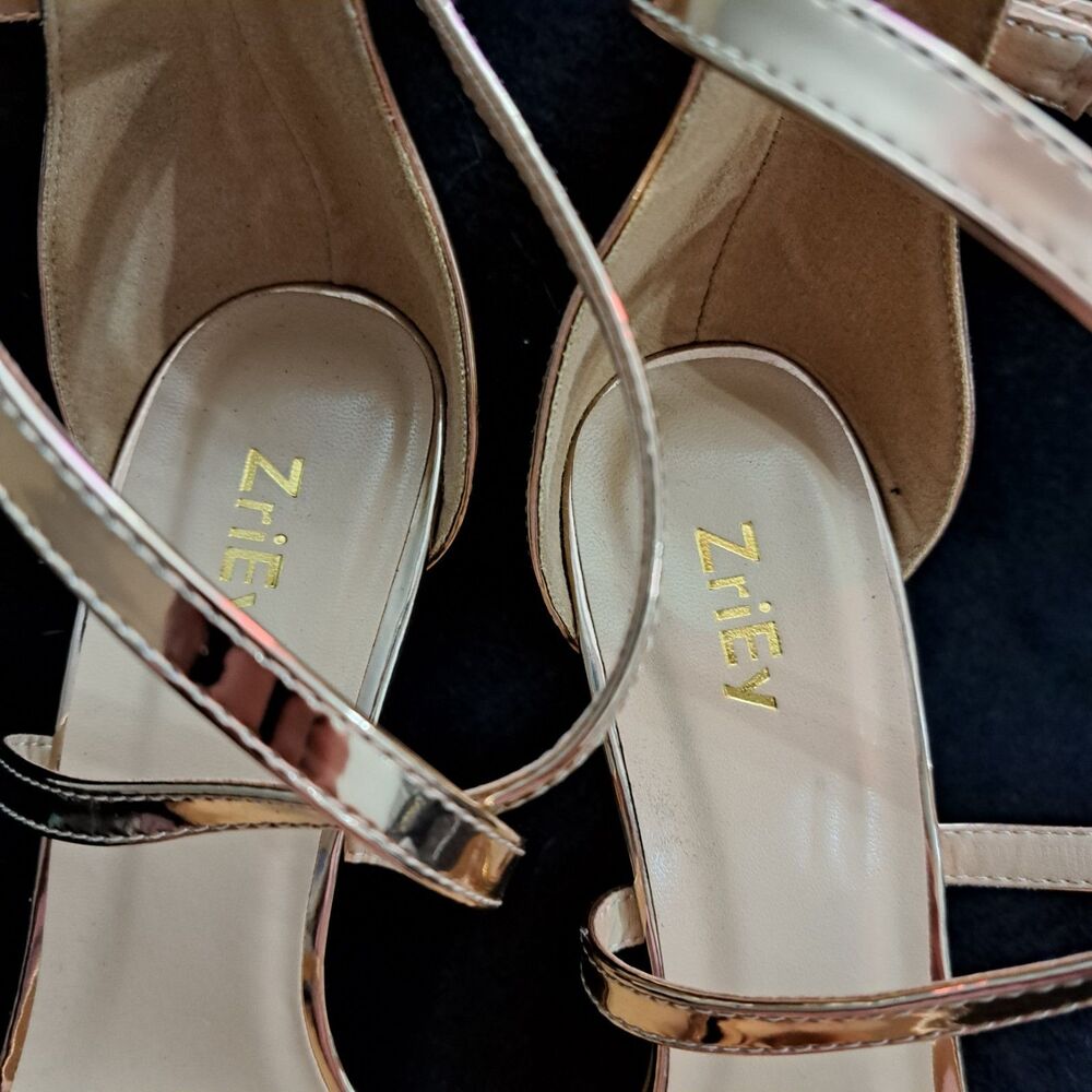 Zriey Strappy 3” Stiletto High Heels - Size 8 1/2M- metallic Rose Gold - Picture 4 of 11